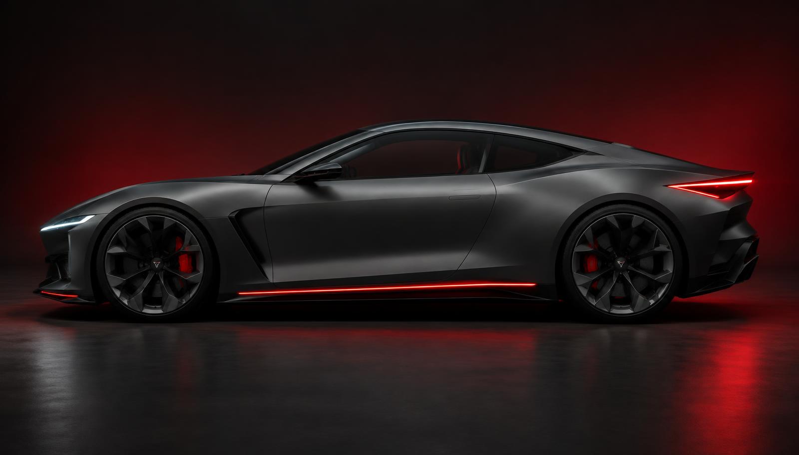 Side profile of the Volterra GT-One concept with a red accent light line