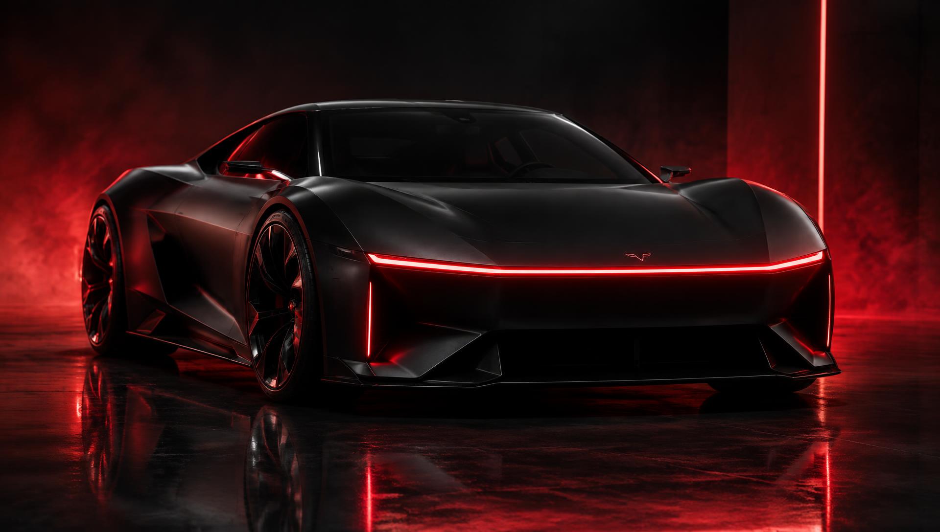 Volterra GT-One concept — futuristic black electric sports coupe with a glowing red light blade
