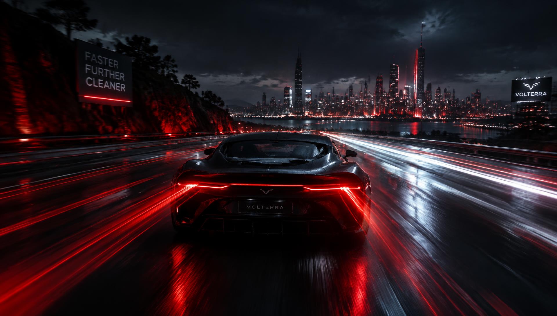 Night highway racing with red and white light trails
